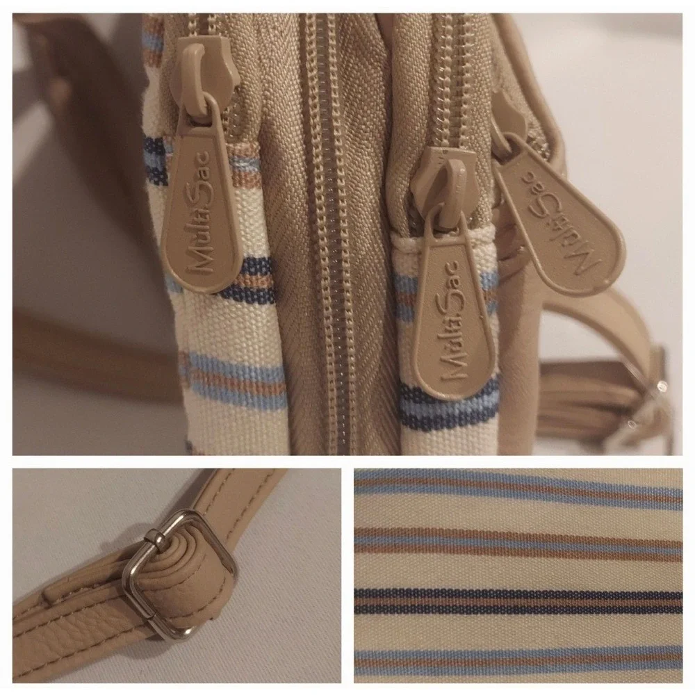 MultiSac Womens Blue Cream Tan Stripe Dynamic Mini Crossbody Bag NWT